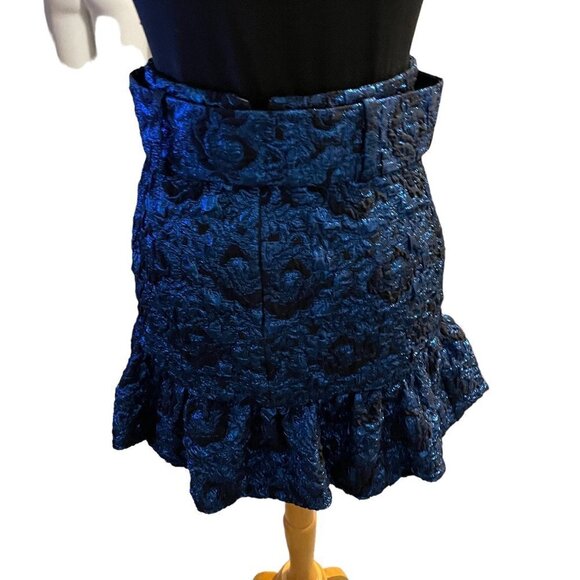 NWOT Zara Blue Jacquard Skirt With Frilled Hem Size S - Picture 4 of 7